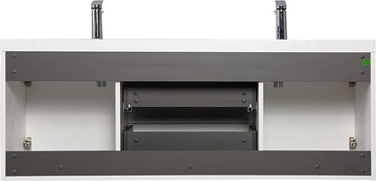 Floating Bathroom Vanity with Double Sinks, 60" Wall-Mounted Bathroom Storage Vanity Cabinet with Resin Top Basin and Soft Close Drawers, No Assembly Required, Glossy White