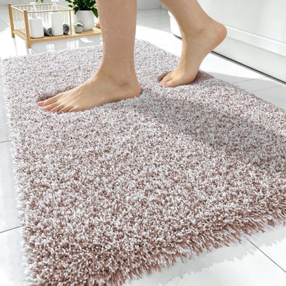 OLANLY Microfiber Bathroom Rugs 30x20, Quick Dry Bath Mat, Mocha and White