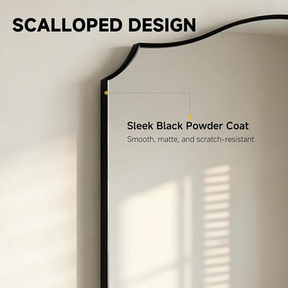Black Vanity Wall Mirror 30"x22", Scalloped Edge Bathroom Mirror | Rust-Proof Metal Frame, Hangs Vertically/Horizontally, Decorative Bathroom Mirror, For Vanity, Bedroom & Entryway