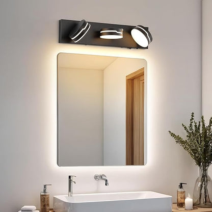 LED Modern Bathroom Lights Fixtures 3-Light Motion Sensor Vanity Light Matte Black Acrylic Wall Lighting,3CCT Vanity lamp for Bathroom Over Mirror with 350°Rotatable Acrylic Heads