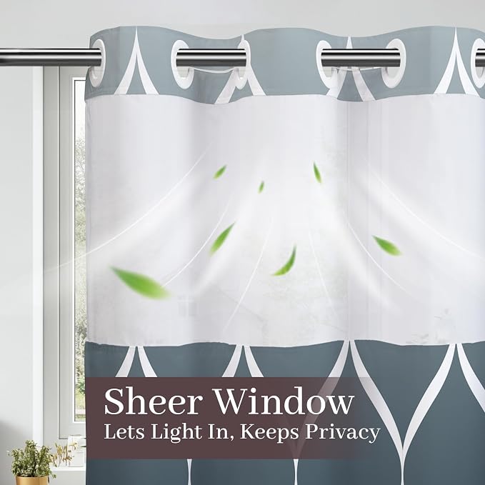 Gelbchu Ombre Aegean Blue No Hook Shower Curtain with Snap-in Liner, 71 x 74