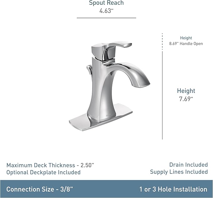 Moen Voss Chrome One-Handle Single Hole Bathroom Sink Faucet with Optional Deckplate, 6903