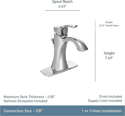 Moen Voss Chrome One-Handle Single Hole Bathroom Sink Faucet with Optional Deckplate, 6903