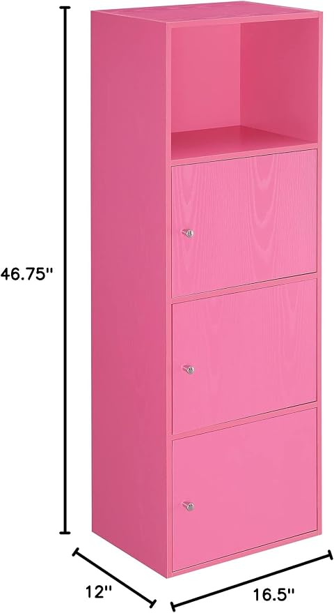 Xtra Storage Three-Door Cabinet with Shelf in Pink Wood Finish