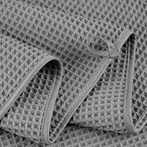 POLYTE 430 GSM Poly Blend Microfiber Quick Dry Waffle Bath Towel Set of 6
