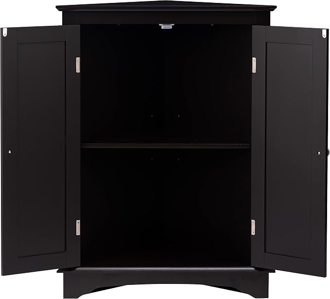 Spirich Floor Corner Cabinet with Two Doors and Shelves, Free-Standing Corner Storage Cabinets for Bathroom, Kitchen, Living Room, Espresso | Space-Saving Corner Design, Adjustable Shelf, Enclosed Storage, Beadboard Doors, Silver Knobs, FSC-Certified E...