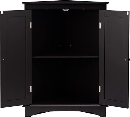 Spirich Floor Corner Cabinet with Two Doors and Shelves, Free-Standing Corner Storage Cabinets for Bathroom, Kitchen, Living Room, Espresso | Space-Saving Corner Design, Adjustable Shelf, Enclosed Storage, Beadboard Doors, Silver Knobs, FSC-Certified E...