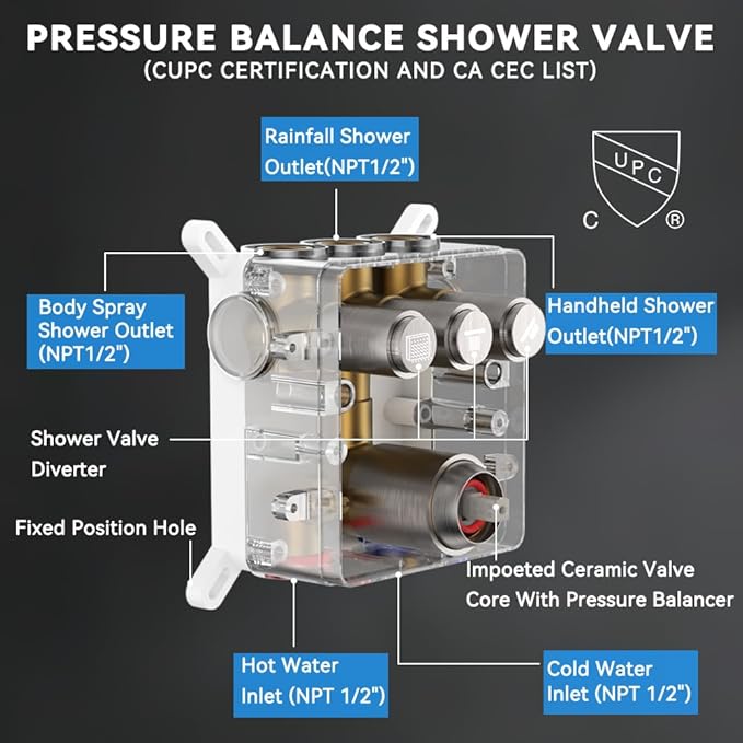 Brushed Nickel Shower Systems with 4 Body Spray Jets, STARBATH 12" Rainfall Shower Head with Handheld Combo, Can Use All at Once, Push Button Shower Jets System in Wall Shower Faucet Sets Complete