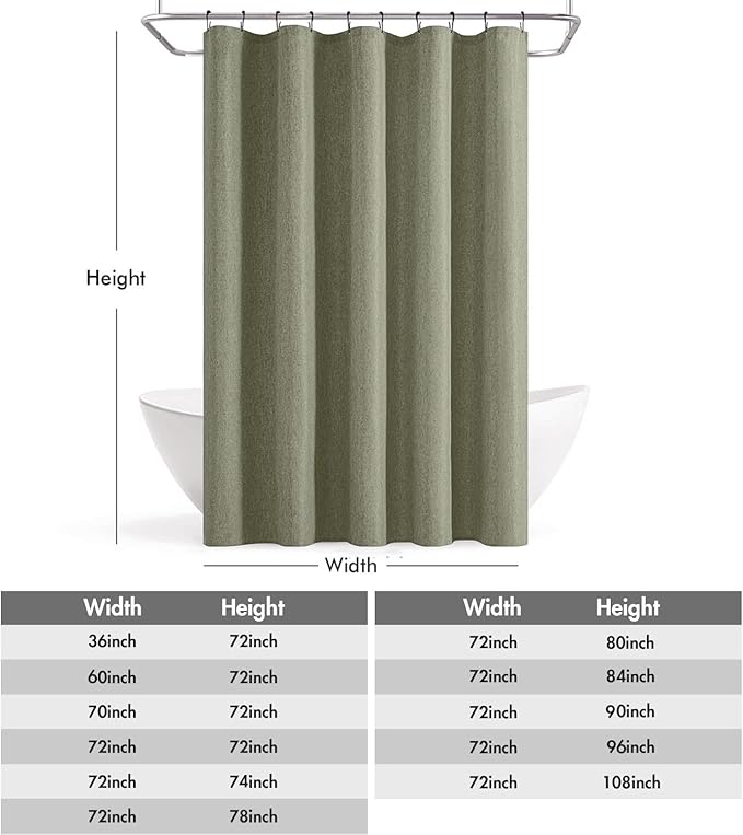 ANRODUO Olive Green Linen Textured Fabric Shower Curtain Set - 60"x72" with 10 Rust Resistant Durable Metal Hooks, Waterproof & Heavy Duty Polyester, Button Hole Design, Machine Washable for Bathroom