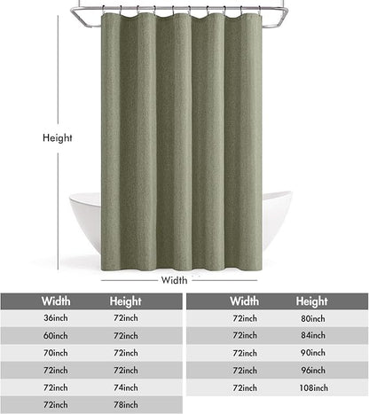 ANRODUO Olive Green Linen Textured Fabric Shower Curtain Set - 60"x72" with 10 Rust Resistant Durable Metal Hooks, Waterproof & Heavy Duty Polyester, Button Hole Design, Machine Washable for Bathroom
