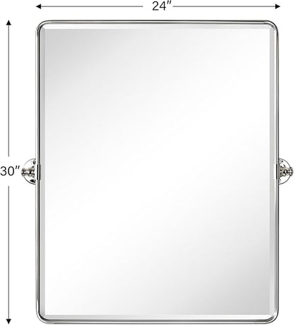 Farmhouse Pivot Rectangle Bathroom Mirror Chrome Metal Framed Tilting Beveled Vanity Mirrors for Wall, Overall 27.91x 30 inches (Mirrror 24 x 30 inches)