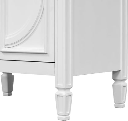 Christopher Knight Home Benton 30" Bathroom Vanity with Ceramic Sink, Rubberwood Frame, Adjustable Shelves, Soft Close Door Hinges, Storage Cabinet with 2-Tier Door Organizer, 1 Drawer, White