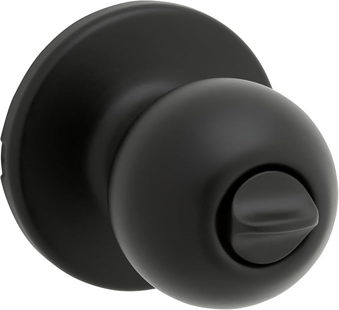 Kwikset Polo Interior Privacy Door Knob with Lock, Door Handle for Bathroom and Bedroom, Matte Black Keyless Turn Lock Doorknob, with Microban Protection