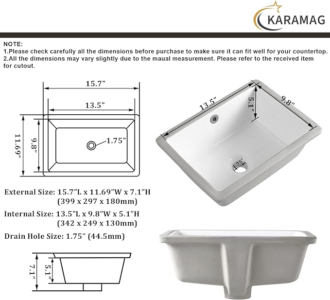 16 Inch Undermount Bathroom Sink Small Rectangle Undermount Sink White Ceramic Under Counter Bathroom Sinks with Overflow (15.70"x11.69")