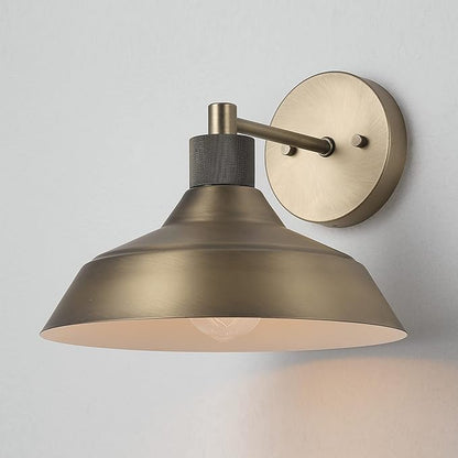GLOBE Electric 44841 Sutton Outdoor Wall Sconce, Matte Brass Light Fixture, Front Porch Light or Outdoor Barn Light, Exterior Light Fixture, Textured Socket Detail, Modern Farmhouse Porch Lights, 9''