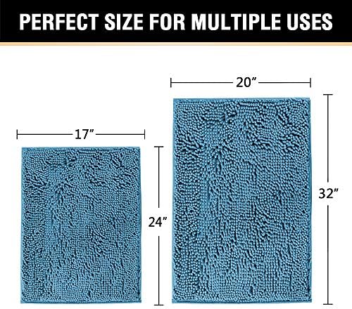 H.VERSAILTEX Dark Teal Bath Mats for Bathroom Non Slip Ultra Thick and Soft Chenille Plush Floor Mats Bath Rugs Set, Microfiber Door Mats for Kitchen/Living Room (Pack 2-20" x 32"/17" x 24")