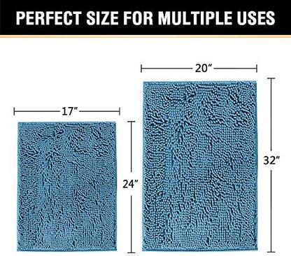 H.VERSAILTEX Dark Teal Bath Mats for Bathroom Non Slip Ultra Thick and Soft Chenille Plush Floor Mats Bath Rugs Set, Microfiber Door Mats for Kitchen/Living Room (Pack 2-20" x 32"/17" x 24")