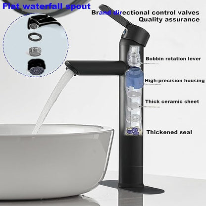 Bathroom Cold & Hot Stainless Steel Faucet, Ceramic Valve Cylinder; Silent Anti-Drip, Single Handle, Water Saving, Washbasin Sink, for Bathroom & Basin, Small Kitchen Faucet (Black-h)