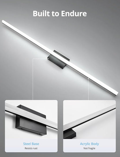 Combuh 48Inch Bathroom Vanity Light Fixtures Extra Long Lighting Bar Above Mirror, Modern Black Bright 23W 2300LM Wider Coverage Slim Sleek IP44 Rustproof LED Bath Wall Sconce for Makeup Cool White