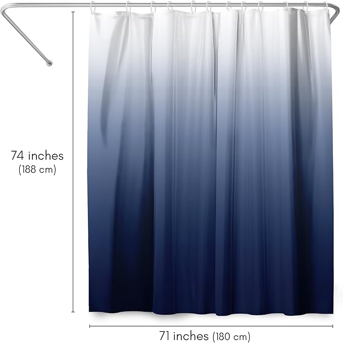 Americanflat 71x74 Blue Ombre Shower Curtain - Water-Resistant Long Shower Curtain with Durable Metal Grommets and 12 Hooks - 100% Polyester
