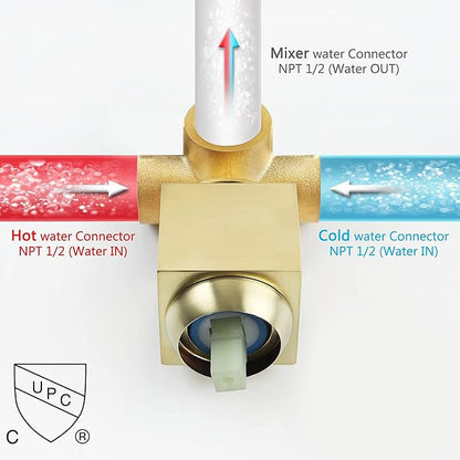 Brushed Gold Shower Faucet GGStudy Single Function Shower Trim Kit with Rough-in Valve Shower Set Bath Rainfall Shower Faucet System 8inch Square Stainless Steel Metal Shower Head