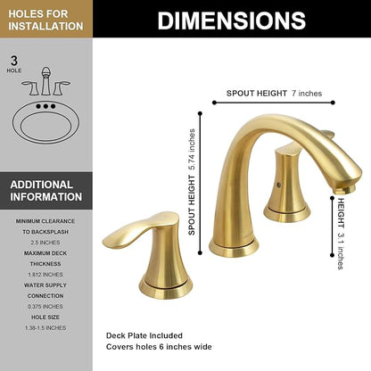 Lava Odoro Valenvoir Gold Bathroom Faucet for Sink 3 Hole, Bronze Gold 8 inch Widespread Bathroom Faucet 2 Handle Bathroom Sink Faucet for Vanity with Drain Assembly Supply line, BF405-BB