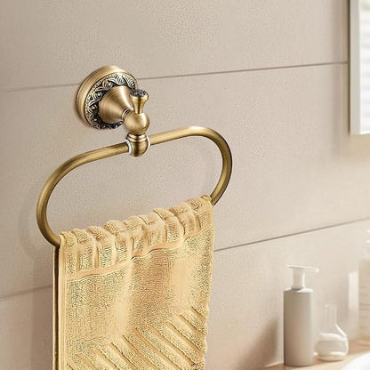2-Piece Set Antique Brass Toilet Paper Holder, Brass Towel Ring Oval, Hand Towel Holder Bathroom Accessories Wall Mounted Vintage