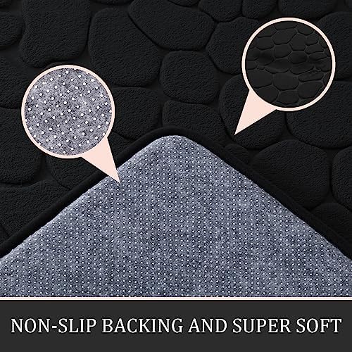 YIHOUSE Bathroom Rugs Mat Set, Memory Foam Bath Mat 2 Piece Black