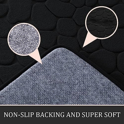 YIHOUSE Bathroom Rugs Mat Set, Memory Foam Bath Mat 2 Piece Black