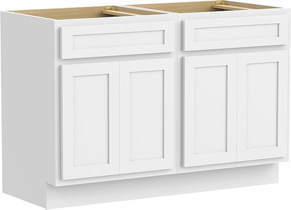 Vanity Art 48 Inch Bathroom Base Cabinet Only, Double Sink Top (Not Include Sink) with Door & Soft Close Hinge, Unassembled Floor Cabinet, White, 2ea 24 Inch Combo