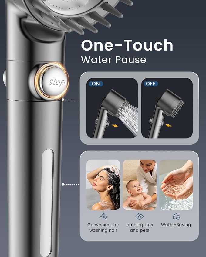 Filtered Shower Head with Handheld,4 Filters,High Pressure Shower Heads | 72" Long Hose,4 Spray,ON/OFF Switch,Built-in Power Wash Showerhead,Silicone Massage Brush,Water Softener, Remove Chlorine