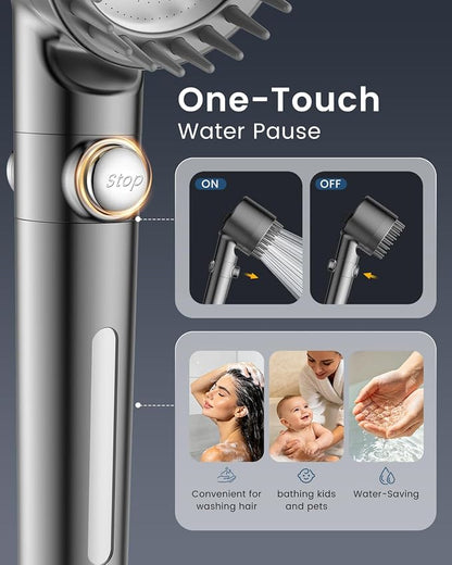 Filtered Shower Head with Handheld,4 Filters,High Pressure Shower Heads | 72" Long Hose,4 Spray,ON/OFF Switch,Built-in Power Wash Showerhead,Silicone Massage Brush,Water Softener, Remove Chlorine