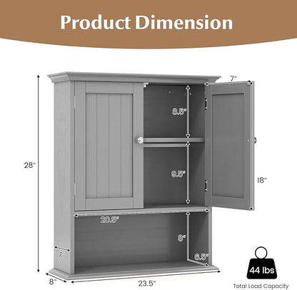 Giantex Wall Mounted Medicine Cabinets - Above Toilet Bathroom Cabinet with Adjustable Shelf, Open Shelf, Over The Toilet Space Saver Storage Cabinet for Laundry Room, Kitchen, Cupboard (Gray)