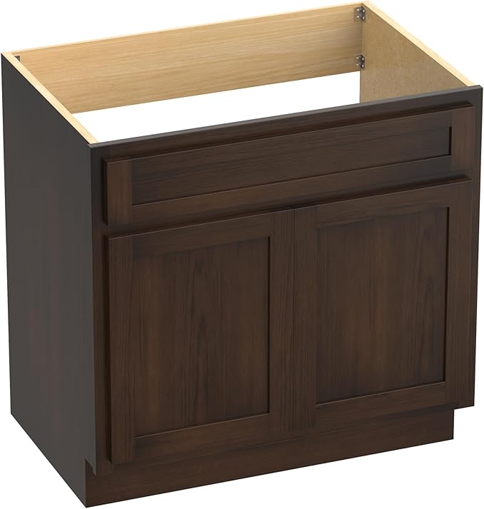 HomeBeyond 39 Inch Bathroom Vanity Base Only, Single Vanity Cabinet with Double Soft Closing Door, Composable Floor Mount Cabinets Without Top, Rustic Brown