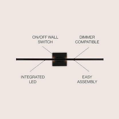 JONATHAN Y 28" Black Modern Dimmable Integrated LED Wall Sconce, Metal Vanity Light for Bathroom Mirror Bedroom Hallway, Sleek Hardwired Wall Lamp Fixture, 3000K (JYL7022C)