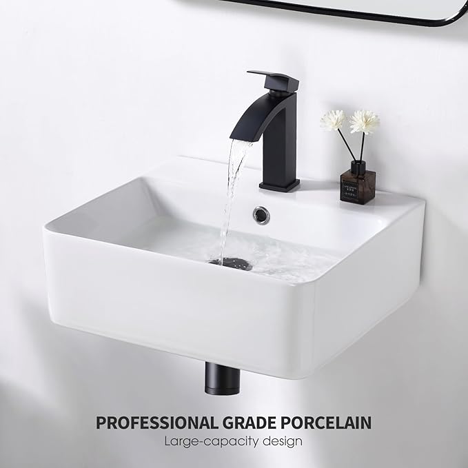 18.1 x 16.5 inch Modern White Rectangle Wall Mounted Bathroom Sink, Mini Floating Bathroom Vessel Sinks, Small Porcelain Corner Wall Mount Sink for Rvs, Restroom, Toilet