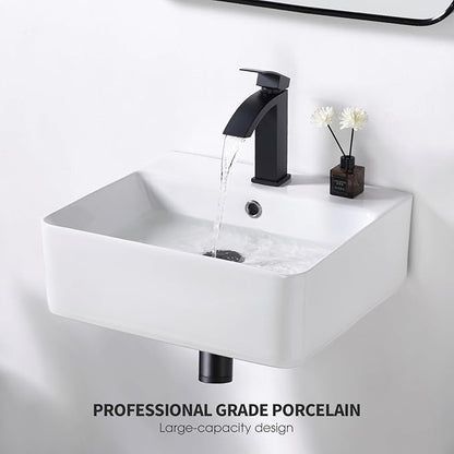 18.1 x 16.5 inch Modern White Rectangle Wall Mounted Bathroom Sink, Mini Floating Bathroom Vessel Sinks, Small Porcelain Corner Wall Mount Sink for Rvs, Restroom, Toilet