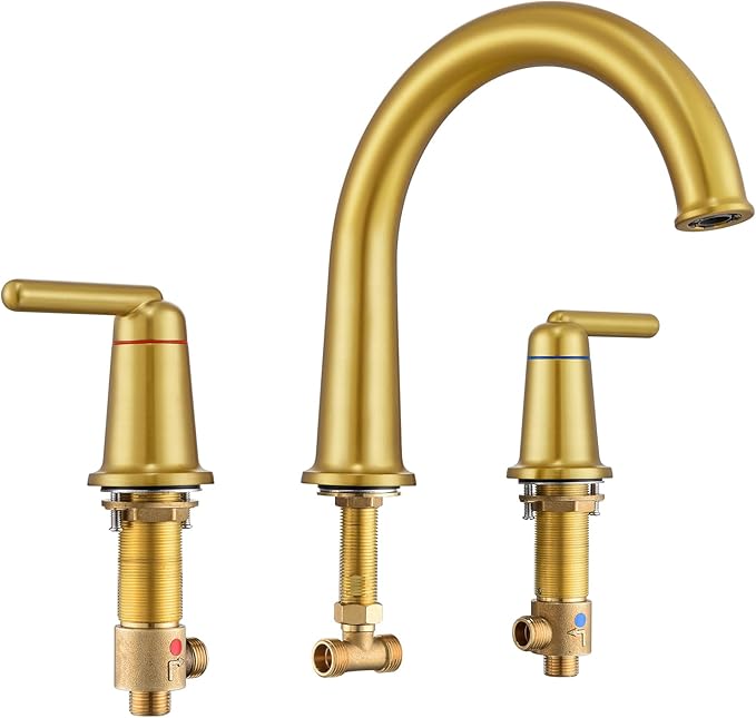 Roman Tub Faucet 3 Hole Deck Mount Tub Filler High Flow Brushed Gold | With Ceramic Valve, Solid Brass, High Arch Bathtub Faucet, 2-Handle Design, Widespread Mount, Garden Bath Tub Faucet