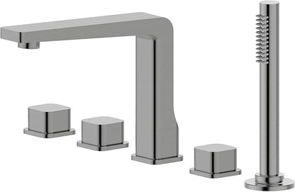 Bath Royale Pasha Modern Tub Faucet and Filler with Hand Shower, All Metal, Brushed Nickel