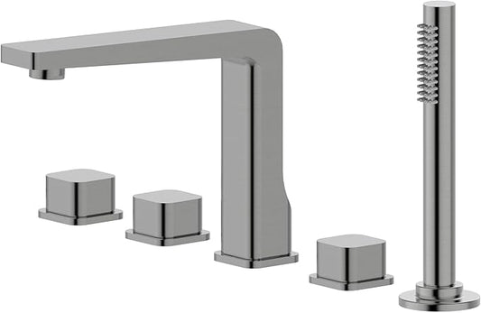 Bath Royale Pasha Modern Tub Faucet and Filler with Hand Shower, All Metal, Brushed Nickel
