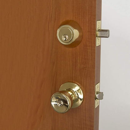 Design House 728113 Plaza Deadbolt and Knob Combo, Polished Brass