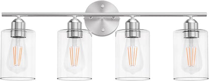 Espird Bathroom Vanity Light Fixtures Brushed Nickel,4 Lights Rustic Farmhouse Vanity Bar Lighting Over Mirror Modern Industrial Wall Sconces Lamp with Cylinder Glass Shade