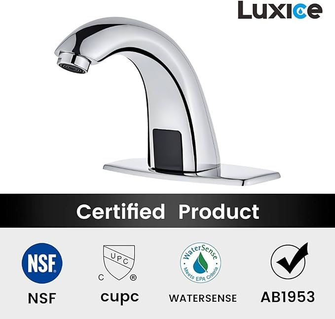 Luxice Touchless Bathroom Sink Faucet - Automatic Motion Sensor Faucet - Battery Opertated for Commercial Lavatory, Chrome
