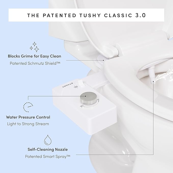 TUSHY Classic 3.0 Bidet Toilet Seat Attachment - A Non-Electric Self Cleaning Water Sprayer with Adjustable Water Pressure Nozzle, Angle Control & Easy Home Installation (Brushed Nickel)