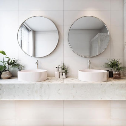 Silver Bathroom Mirror 30 inch, 2 Pack Wall Mirror with Metal Frame | High Definition Mirror, Easy Installation, Circular Mirrors for Living room Cloakroom, Hallway, Bathroom