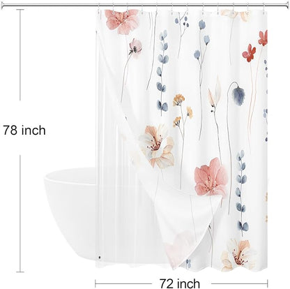 Long 3 in 1 Shower Curtain Set, 72x78 | Long 3 in 1 Shower Curtain Set, PEVA Liner Set & 12 Double Sided Steel Hooks, Waterproof Fabric Bathroom Curtain