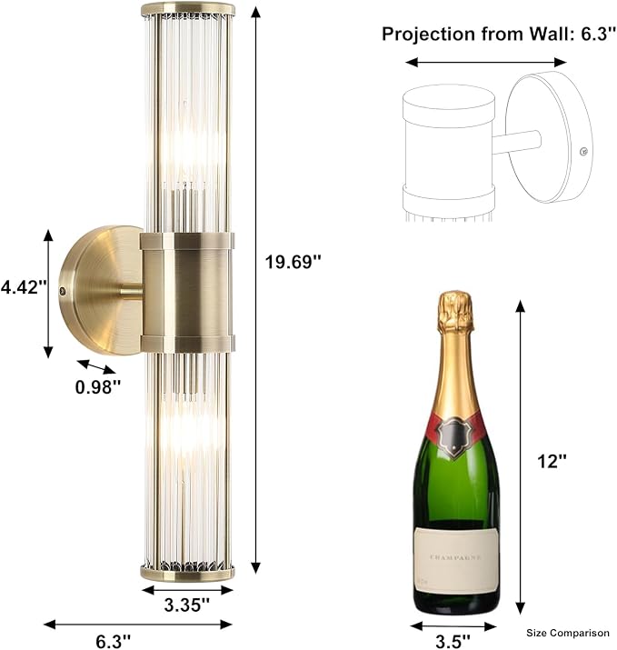 Modern Vanity Light Fixture, Brushed Bronze Wall Sconce with Glass Rod Shades, 2-Light Bathroom Mirror Lighting for Bronze Bathroom Light Fixture & Makeup Application (Bulbs Not Included)