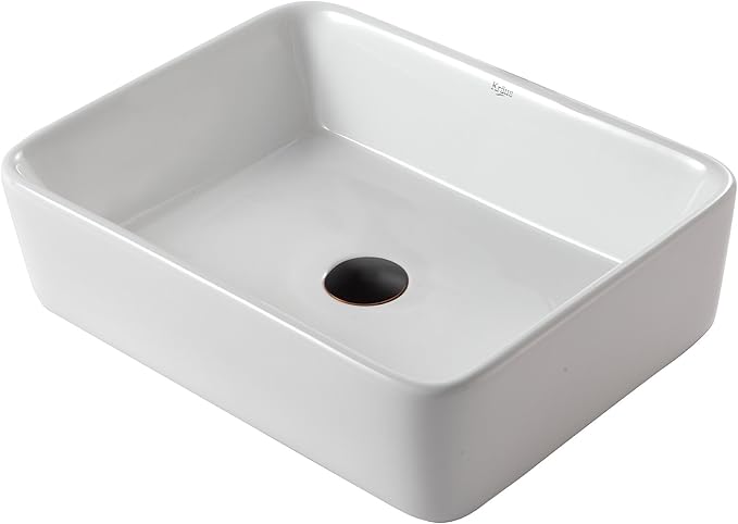 Kraus KCV-121-ORB White Rectangular Ceramic Sink with Pop Up Drain, Oil Rubbed Bronze