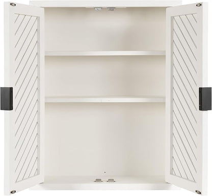 Kate and Laurel Mezzeta Decorative Coastal Two-Door Floating Bathroom Cabinet; 22 x 7 x 28; White; Decorative Over Toilet Storage Cabinet for Use as Bath Storage or Living Room Decor