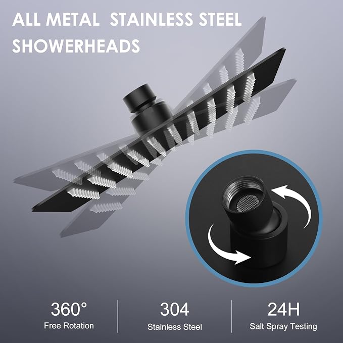 8 Inch Rain Shower Head Matte Black - All Metal Stainless Steel 304, Ultra Thin Design, Square Rainfall Showerheads Modern Bathroom - Full Body Coverage Bath Shower